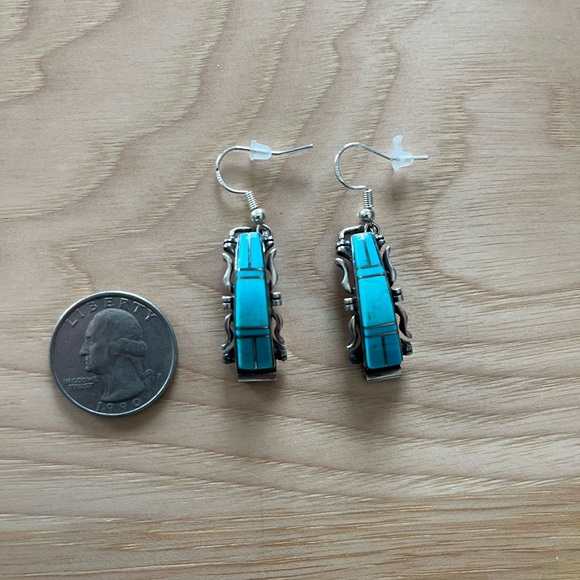 Turquoise and Silver Drop Earrings - Picture 1 of 2